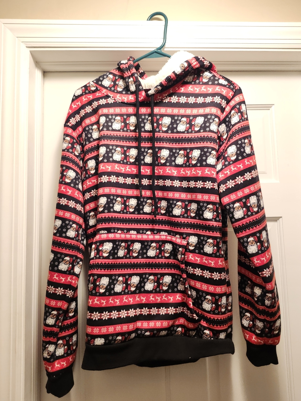 Men's Red and Black Holiday Patterned Hooded Sweater